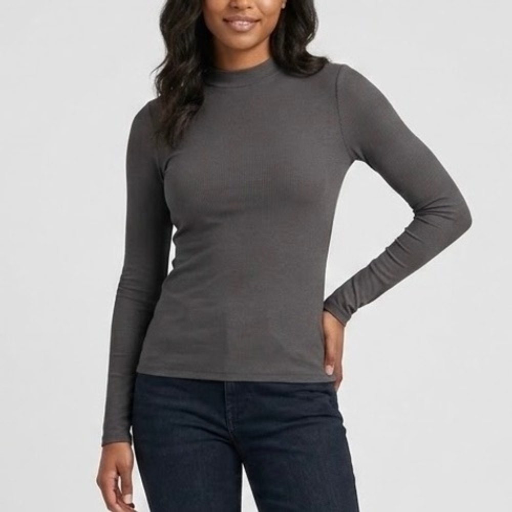 Joah Brown Crew Long Sleeve Top Rayon Spandex Smoke Grey Ribbed Size Small